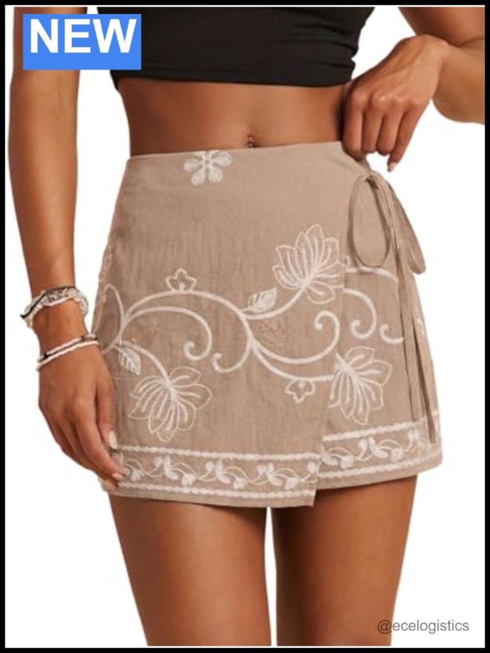 Boho Floral Skort with Elastic High Waist and Self Tie